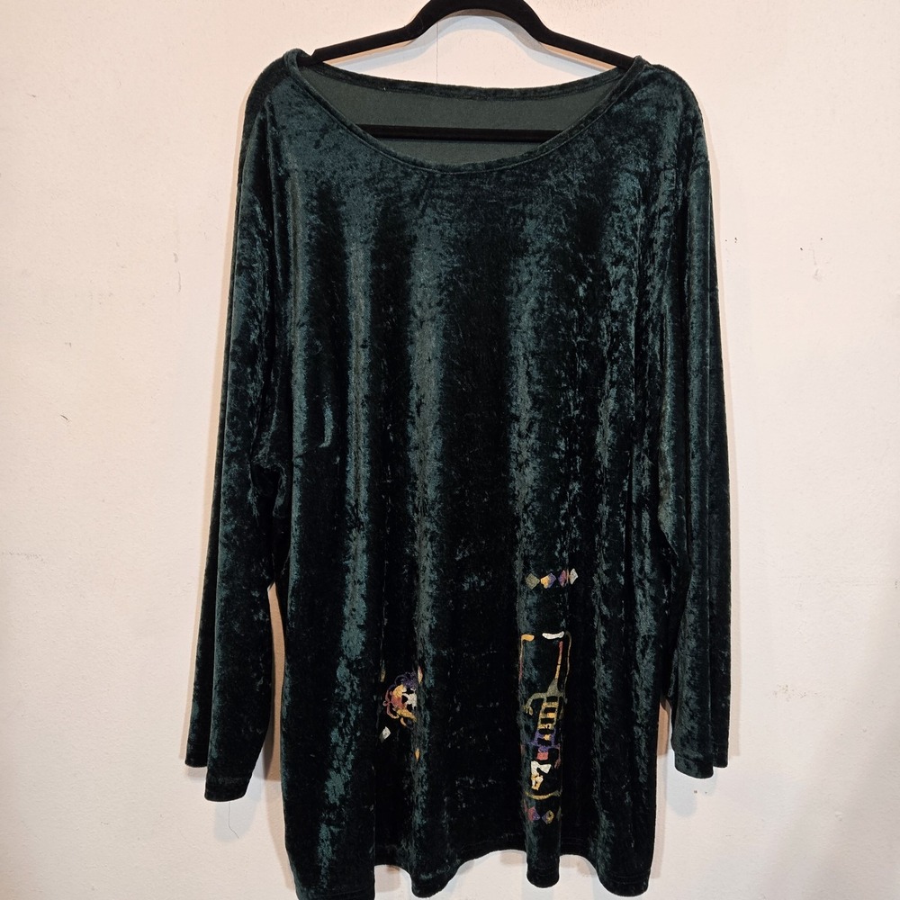 Unbranded Dark Green Velvet Painted Tunic